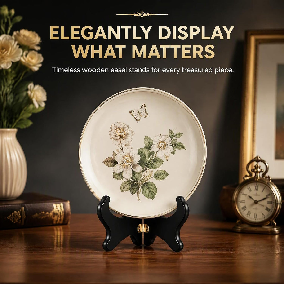Kittiwake Displayware Black Wooden Easel Plate Holders additional product photo