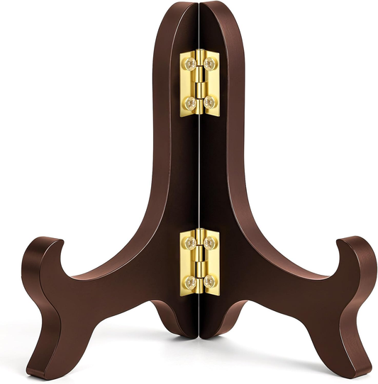 Kittiwake Displayware Brown Wood Plate Stand with Gold Hinges studio product photo