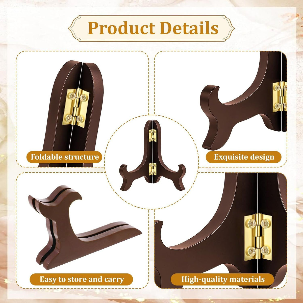 Kittiwake Displayware Brown Wood Plate Stand with Gold Hinges additional product photo