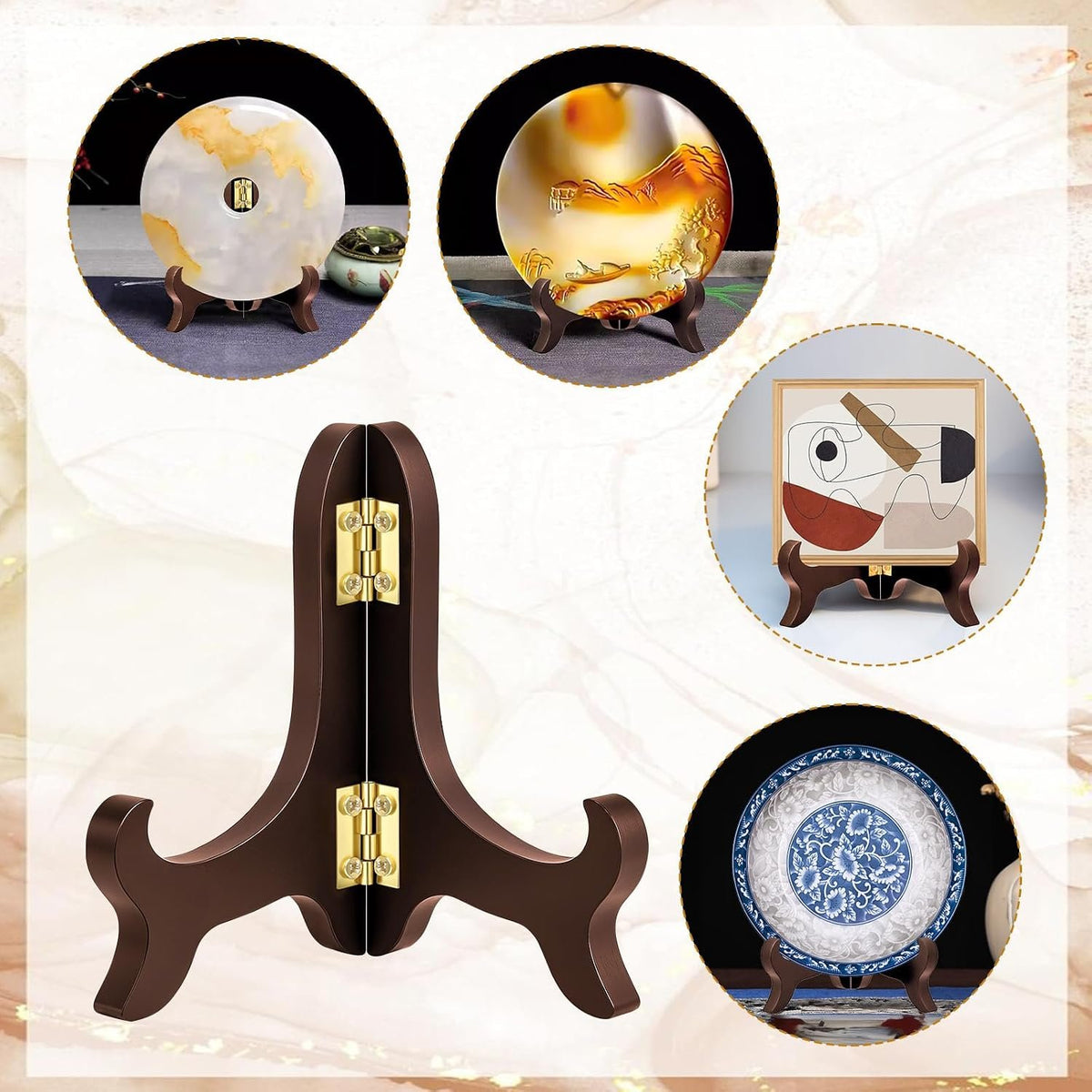 Kittiwake Displayware Brown Wood Plate Stand with Gold Hinges additional product photo
